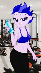 Size: 588x1030 | Tagged: safe, artist:robertsonskywa1, human, equestria girls, g4, arcee, belly button, breasts, cleavage, clothes, female, fitness, leggings, photo, sexy, smiling, solo, sports bra, sports outfit, transformers, transformers prime, treadmill, water bottle