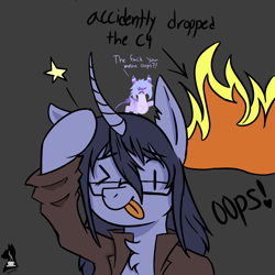 Size: 2600x2600 | Tagged: safe, artist:spectrum205, oc, oc only, oc:nyada, oc:tonic bloom, pegasus, pony, unicorn, ah eto bleh, clothes, cute, dialogue, fire, high res