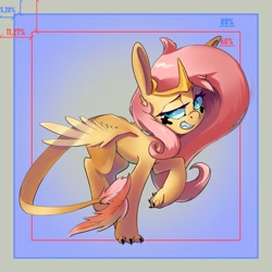Size: 3363x3361 | Tagged: safe, artist:i love hurt, fluttershy, pony, sphinx, collaboration:bestiary of fluttershy, g4, collaboration, female, fluttersphinx, high res, mare, smiling, solo, species swap, sphinxified, wings