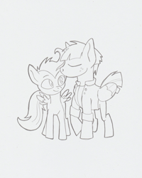 Size: 960x1200 | Tagged: safe, artist:magneum, scootaloo, windy whistles, pegasus, pony, g4, adopted, adopted offspring, affection, cute, daaaaaaaaaaaw, duo, eyes closed, female, filly, foal, forehead kiss, kissing, mare, mother and child, mother and daughter, parent:windy whistles, scootadoption, scootalove, smiling, traditional art