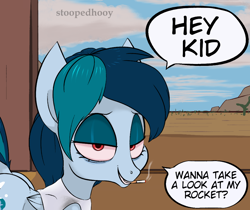 Size: 946x794 | Tagged: safe, artist:stoopedhooy, oc, oc only, oc:delta vee, pegasus, pony, bags under eyes, bedroom eyes, cigarette, desert, dialogue, i need an adult, las pegasus, looking at you, pegasus oc, smiling, smiling at you, smoking, solo, wifebeater