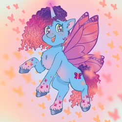 Size: 2048x2048 | Tagged: safe, artist:sodapets, misty brightdawn, butterfly, pony, unicorn, g5, butterfly wings, cornrows, cute, female, freckles, happy, high res, mare, mistybetes, open mouth, open smile, rebirth misty, smiling, solo, unshorn fetlocks, wings
