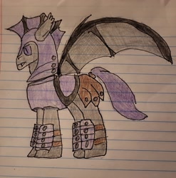 Size: 2676x2708 | Tagged: safe, artist:volk204, bat pony, armor, high res, lineart, solo, traditional art