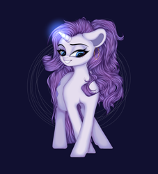 Size: 2000x2200 | Tagged: safe, artist:evildraw, rarity, pony, unicorn, ear piercing, earring, female, floppy ears, glowing, glowing horn, grin, horn, jewelry, mare, messy mane, piercing, simple background, smiling, solo