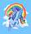 Size: 1071x1166 | Tagged: safe, artist:eggomancer, rainbow dash, pegasus, pony, g4, cloud, female, flying, grin, mare, rainbow, signature, sky, smiling, solo, spread wings, wings