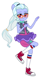 Size: 1288x1968 | Tagged: safe, artist:ajosterio, sugarcoat, human, equestria girls, equestria girls specials, g4, my little pony equestria girls: dance magic, clothes, converse, cute, female, glasses, looking at you, ponied up, ponytail, shoes, simple background, smiling, smiling at you, socks, solo, sugarcute, transparent background, tutu, vest