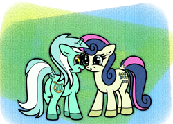 Size: 1400x1000 | Tagged: safe, artist:scandianon, bon bon, lyra heartstrings, sweetie drops, earth pony, pony, unicorn, g4, butt, dock, female, floppy ears, hooves, horses doing horse things, lesbian, looking at each other, looking at someone, mare, open mouth, open smile, plot, raised leg, rear view, ship:lyrabon, shipping, smiling, starry eyes, tail, wingding eyes