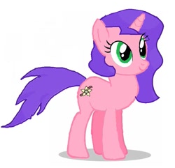 Size: 725x699 | Tagged: safe, artist:vanilla5751, oc, oc only, pony, unicorn, 2d, green eyes, horn, purple hair, purple mane, purple tail, simple background, solo, tail, unicorn oc, white background