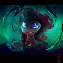 Size: 2000x2000 | Tagged: safe, artist:alumx, pinkie pie, earth pony, pony, g4, too many pinkie pies, cave, cave pool, female, high res, looking at you, mirror pool, reflection, ripples, silly face, solo, tongue out, water