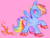 Size: 1075x817 | Tagged: safe, artist:shugrcube, rainbow dash, pegasus, pony, g4, cars (pixar), clothes, crocs, fire, grin, lightning mcqueen, pink background, raised hoof, shoes, simple background, smiling, solo, spread wings, wings