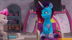 Size: 1920x1084 | Tagged: safe, screencap, misty brightdawn, zipp storm, pegasus, pony, unicorn, family trees, g5, my little pony: make your mark, my little pony: make your mark chapter 5, spoiler:g5, spoiler:my little pony: make your mark, spoiler:my little pony: make your mark chapter 5, spoiler:mymc05e02, animated, book, cellphone, chair, crystal brighthouse, detective zipp, female, investigation, mare, phone, rebirth misty, sitting, smartphone, sound, television, webm