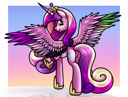 Size: 3975x3000 | Tagged: safe, artist:sadfloorlamp, princess cadance, alicorn, pony, g4, abstract background, aroace, aromantic, aromantic pride flag, asexual, asexual pride flag, beautiful, butt, colored, concave belly, crown, curly mane, curly tail, cute, cutedance, featureless crotch, female, frame, gradient background, headcanon, heart, heart eyes, high res, hoof shoes, horn, ironic, jewelry, large wings, lgbt headcanon, lightly watermarked, long horn, long mane, long tail, looking at you, looking back, looking back at you, lovebutt, mare, passepartout, plot, pride, pride flag, princess shoes, quadrupedal, raised hoof, reflection, regalia, sexuality headcanon, shading, showing off, slender, smiling, smiling at you, solo, spread wings, tail, thin, watermark, wing bling, wingding eyes, wings