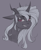 Size: 750x920 | Tagged: safe, artist:stray prey, oc, oc only, oc:sinfonie, pony, bust, curved horn, ears back, fangs, gray background, horn, horns, lidded eyes, longmoran, looking at you, open mouth, simple background, smiling, smirk, solo