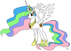 Size: 1100x782 | Tagged: safe, artist:playtimerogerhargreavesandbonniezacherlefan68, princess celestia, alicorn, pony, g4, princess twilight sparkle (episode), season 4, celestia's crown, clothes, colored, coloring page, crown, cute, cutelestia, female, jewelry, mare, regalia, shoes, simple background, solo, white background