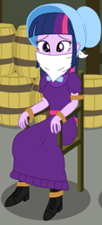 Size: 557x1223 | Tagged: safe, artist:robukun, twilight sparkle, alicorn, human, equestria girls, g4, bondage, bound and gagged, cloth gag, clothes, dress, gag, kidnapped, long dress, long skirt, skirt, solo, tied to chair, tied up, twilight sparkle (alicorn), western