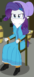 Size: 541x1223 | Tagged: safe, artist:robukun, rarity, human, equestria girls, g4, bondage, bound and gagged, cloth gag, clothes, dress, gag, kidnapped, long dress, long skirt, skirt, solo, tied to chair, tied up, western