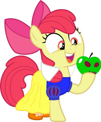 Size: 1024x1236 | Tagged: safe, artist:joeysclues, apple bloom, earth pony, pony, g4, apple bloom's bow, bow, clothes, disney, dress, female, filly, foal, hair bow, incoming nom, poison apple, shoes, simple background, snow white, snowbloom, solo, this will end in death, this will end in tears, this will end in tears and/or death, white background