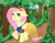 Size: 1024x791 | Tagged: safe, artist:snowdeer97, fluttershy, pegasus, pony, g4, castle, clothes, dress, female, folded wings, forest, mare, path, snow white, solo, walking, wings