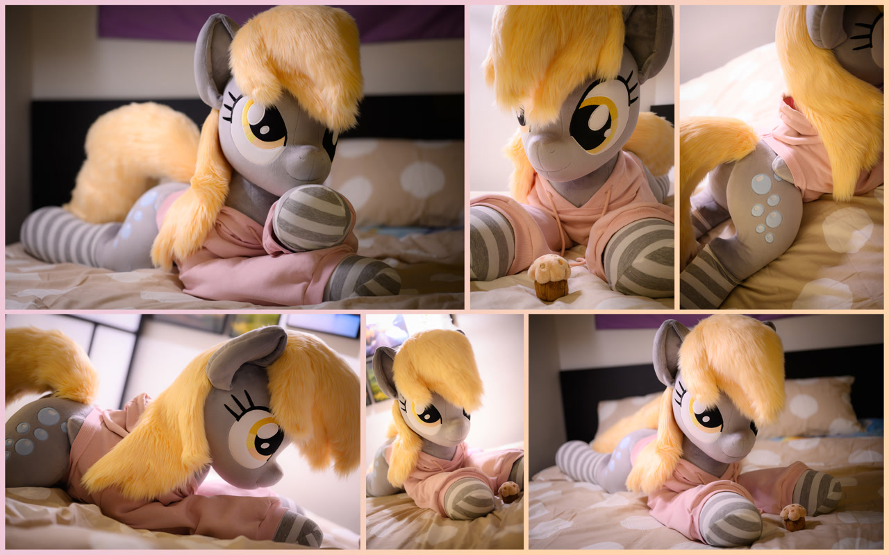 [clothes,cute,derpy hooves,female,hoodie,irl,mare,pegasus,photo,plushie,pony,prone,safe,socks,solo,lying down,life size,striped socks,artist:lanacraft,sploot]