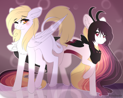 Size: 3894x3093 | Tagged: safe, artist:krissstudios, oc, oc only, oc:ayaka, oc:sally lovely, draconequus, pegasus, pony, chest fluff, female, high res, mare, reflection