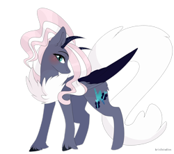 Size: 6522x5783 | Tagged: safe, artist:krissstudios, oc, oc only, pegasus, pony, blushing, female, folded wings, horns, long tail, looking at you, mare, simple background, solo, tail, transparent background, unshorn fetlocks, wings