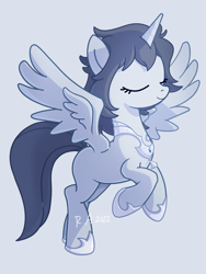 Size: 3750x5000 | Tagged: safe, artist:raineve, oc, oc only, alicorn, pony, eyes closed, horn, solo, spread wings, wings