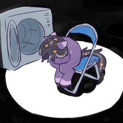 Size: 2200x2200 | Tagged: safe, artist:rivibaes, oc, oc only, oc:rivibaes, pony, unicorn, chair, female, filly, foal, head in hooves, high res, neon genesis evangelion, sitting, solo, washing machine