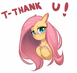 Size: 1000x952 | Tagged: safe, artist:inkypuso, fluttershy, pegasus, pony, g4, blushing, bust, colored hooves, cute, ear blush, female, floppy ears, heart, hooves to the chest, looking at you, mare, shyabetes, simple background, smiling, smiling at you, solo, thank you, unshorn fetlocks, white background
