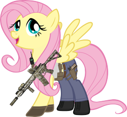 Size: 2844x2625 | Tagged: safe, artist:edy_january, edit, vector edit, fluttershy, pegasus, pony, g4, armor, assault rifle, body armor, boots, call of duty, call of duty: modern warfare 2, clothes, denim, gloves, gun, handgun, high res, hk416, jeans, long pants, m1911, military, military pony, operator, pants, pistol, rifle, shirt, shoes, simple background, soldier, soldier pony, solo, special forces, tactical, tactical pony, tactical vest, tank top, task forces 141, transparent background, vector, vest, weapon