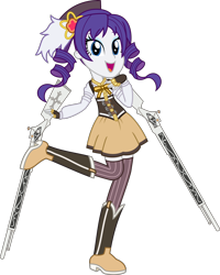 Size: 2750x3444 | Tagged: safe, artist:sketchmcreations, rarity, equestria girls, g4, anime, arm warmers, boots, clothes, cosplay, costume, dress, female, fingerless gloves, friday night funkin', gloves, gun, hat, high res, leggings, magical girl, mami tomoe, one leg raised, open mouth, puella magi madoka magica, raised leg, reference, shoes, simple background, skirt, smiling, socks, solo, thigh highs, thigh socks, transparent background, vector, weapon, zettai ryouiki