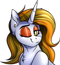 Size: 1140x1234 | Tagged: safe, artist:notetaker, oc, oc only, pony, unicorn, ear piercing, one eye closed, piercing, simple background, solo, transparent background, wink