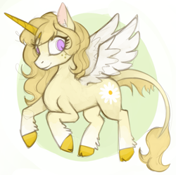 Size: 867x864 | Tagged: safe, artist:marsminer, oc, oc only, oc:adora, alicorn, classical unicorn, pony, unicorn, alicorn oc, cloven hooves, female, hoof fluff, horn, leonine tail, mare, solo, tail, unshorn fetlocks, wings