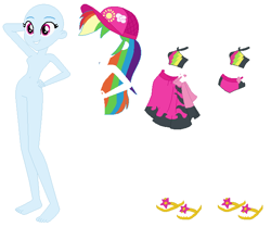 Size: 662x554 | Tagged: safe, artist:lordsfrederick778, artist:selenaede, rainbow dash, equestria girls, g4, alternate design, base used, bikini, clothes, sandals, simple background, solo, swimsuit, swimsuit swap, white background