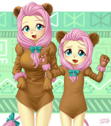 Size: 876x1000 | Tagged: safe, artist:uotapo, idw, fluttershy, human, equestria girls, g4, my little pony classics reimagined: the unicorn of odd, animal costume, breasts, busty fluttershy, clothes, costume, cowardly lion, cute, duality, duo, equestria girls interpretation, fangs, female, flutterlion, looking at you, open mouth, paws, scene interpretation, self paradox, shyabetes, the unicorn of odd, the wizard of oz, uotapo is trying to murder us, weapons-grade cute, younger