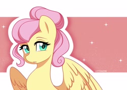 Size: 2560x1809 | Tagged: safe, artist:cottonaime, fluttershy, pegasus, pony, g4, alternate hairstyle, aside glance, bust, cute, female, high res, looking at you, mare, outline, partially open wings, solo, three quarter view, white outline, wings