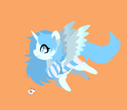 Size: 4066x3504 | Tagged: artist needed, safe, oc, oc only, oc:冰雪孤星, alicorn, pony, alicorn oc, clothes, full body, horn, orange background, scarf, simple background, smiling, solo, striped scarf, wings