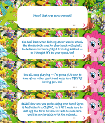 Size: 2048x2401 | Tagged: safe, gameloft, idw, pinkie pie, tootsie, earth pony, pony, g1, g4, my little pony: magic princess, official, bow, dialogue, dialogue box, english, female, high res, idw showified, implied shining armor, mare, mobile game, speech bubble, tail, tail bow, text