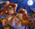 Size: 2780x2253 | Tagged: safe, artist:yuris, nightmare moon, oc, oc only, oc:kate owl, earth pony, pony, g4, chest fluff, field, full moon, halloween, high res, holiday, lying down, moon, night, night sky, open mouth, outdoors, pumpkin, sky, smiling, solo, trade