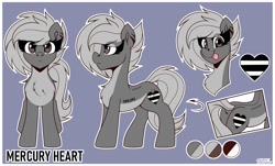 Size: 3150x1900 | Tagged: safe, artist:shadowreindeer, oc, oc only, oc:mercury heart, pony, fallout equestria, chest fluff, looking at you, passepartout, reference sheet, scar, solo, tongue out
