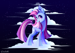 Size: 4243x3000 | Tagged: safe, artist:neonishe, star swirl, earth pony, pony, g4, cloud, looking at you, on a cloud, open mouth, open smile, signature, smiling, smiling at you, solo, standing, standing on a cloud