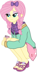 Size: 259x500 | Tagged: safe, artist:emeraldblast63, fluttershy, equestria girls, g4, alternate hairstyle, bow, braid, cellphone, clothes, college, eyeshadow, feet, female, hair bow, lidded eyes, lowres, makeup, nail polish, older, older fluttershy, phone, sandals, schrödinger's pantsu, sexy, simple background, skirt, solo, sweater, toenail polish, toes, transparent background