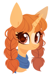 Size: 2630x3877 | Tagged: safe, artist:belka-sempai, oc, oc only, pony, unicorn, braid, clothes, high res, horn, looking at you, scarf, simple background, smiling, solo, transparent background, unicorn oc