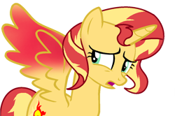 Size: 974x648 | Tagged: safe, artist:cassius2003, sunset shimmer, alicorn, pony, g4, alicornified, female, looking back, open mouth, race swap, sad, shimmercorn, simple background, solo, transparent background