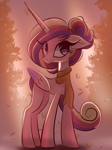 Size: 2048x2732 | Tagged: safe, artist:thebigstuff89, princess cadance, alicorn, pony, g4, autumn, clothes, female, folded wings, full body, high res, horn, leaves, looking at you, mare, outdoors, scarf, solo, wings