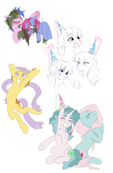 Size: 2214x3383 | Tagged: safe, artist:aztrial, princess primrose, princess royal blue, princess serena, princess sparkle, princess starburst, princess tiffany, earth pony, pegasus, pony, unicorn, g1, 3d cutie mark, blush lines, blushing, cute, expressions, flower, flower in hair, hat, hennin, high res, laughing, leaves, leaves in hair, mud, muddy, nervous, nervous smile, open mouth, pigtails, princess ponies, simple background, singing, sitting, sketch, sketch dump, sloced eyes, smiling, starry eyes, sticks, sticks in hair, sweat, sweatdrop, thick eyebrows, twintails, unamused, white background, wingding eyes