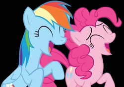 Size: 800x566 | Tagged: safe, edit, edited screencap, screencap, pinkie pie, rainbow dash, earth pony, pegasus, pony, 28 pranks later, g4, background removed, black background, duo, duo female, eyes closed, female, laughing, mare, not a vector, open mouth, simple background