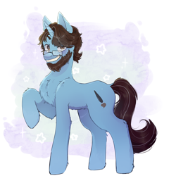 Size: 3000x3000 | Tagged: safe, artist:dani, oc, oc only, oc:ibis paint, pony, unicorn, beard, dreamworks face, facial hair, glasses, high res, looking at you, male, ponysona, raised hoof, smiling, smiling at you, solo