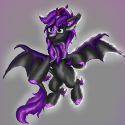 Size: 895x900 | Tagged: safe, artist:seki_98, oc, oc only, oc:valentin, bat kirin, bat pony, hybrid, kirin, winged kirin, bat ponified, bat wings, flying, happy, race swap, simple background, solo, wings