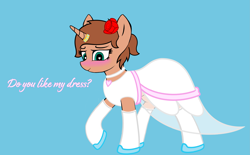Size: 3509x2181 | Tagged: safe, artist:adastra, oc, oc only, oc:heroic armour, pony, unicorn, clothes, commission, crossdressing, dress, heart, heart eyes, high res, looking at you, male, shy, smiling, smiling at you, solo, stallion, wedding dress, wingding eyes