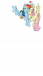 Size: 1080x1920 | Tagged: safe, artist:eversowillow, fluttershy, rainbow dash, pegasus, pony, g4, blush lines, blushing, eyes closed, female, flying, heart, lesbian, mare, negative space, nuzzling, phone background, ship:flutterdash, shipping, simple background, smiling, white background
